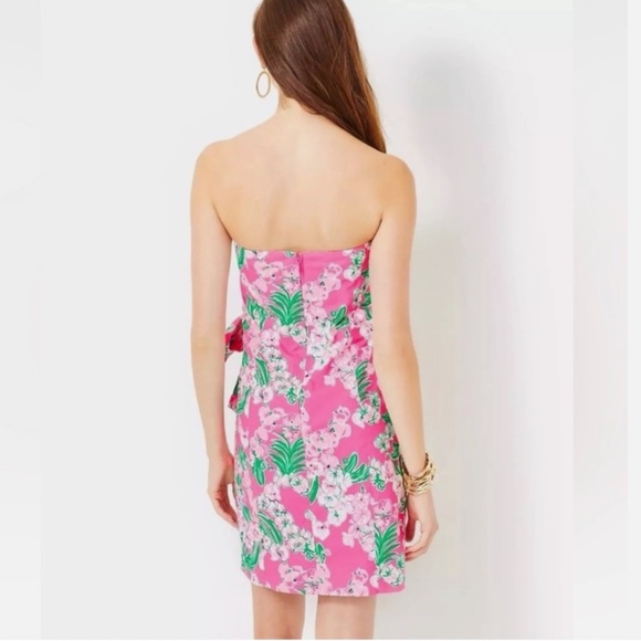 LILLY PULITZER STELA STRAPLESS STRETCH BOW DRESS ROXIE PINK WORTH A LOOK SIZE 6 - Picture 3 of 10